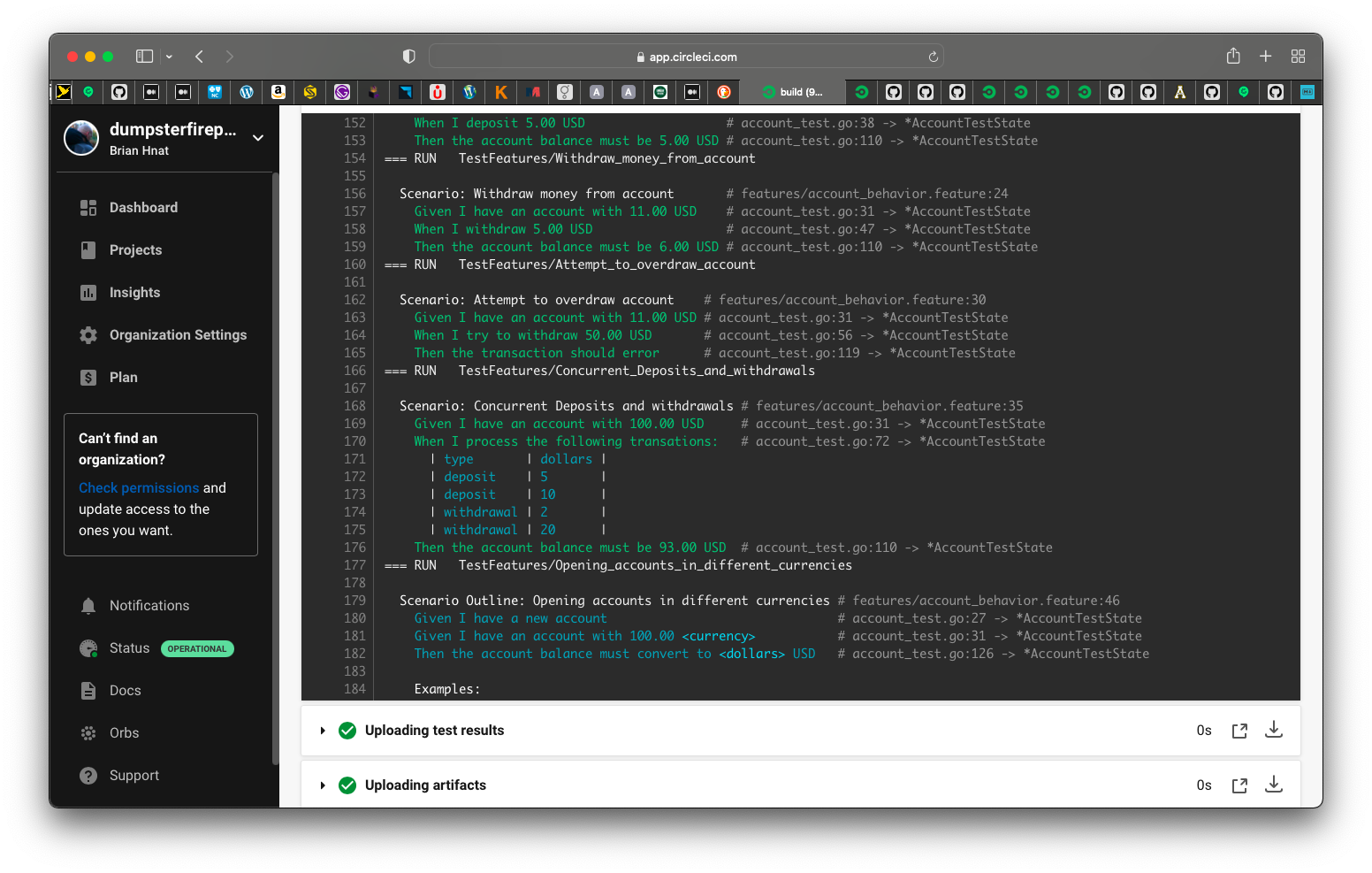 The feature pretty output from the logs
